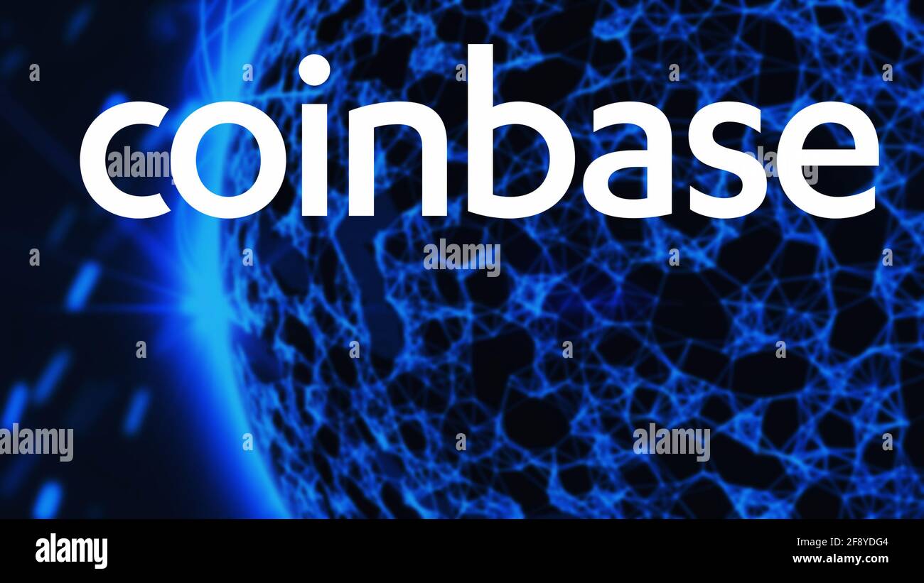 Coinbase cryptocurrency stock market name on abstract digital background.  Coinbase logo with Bitcoin cryptocurrency in the United States. Coinbase  cry Stock Photo - Alamy
