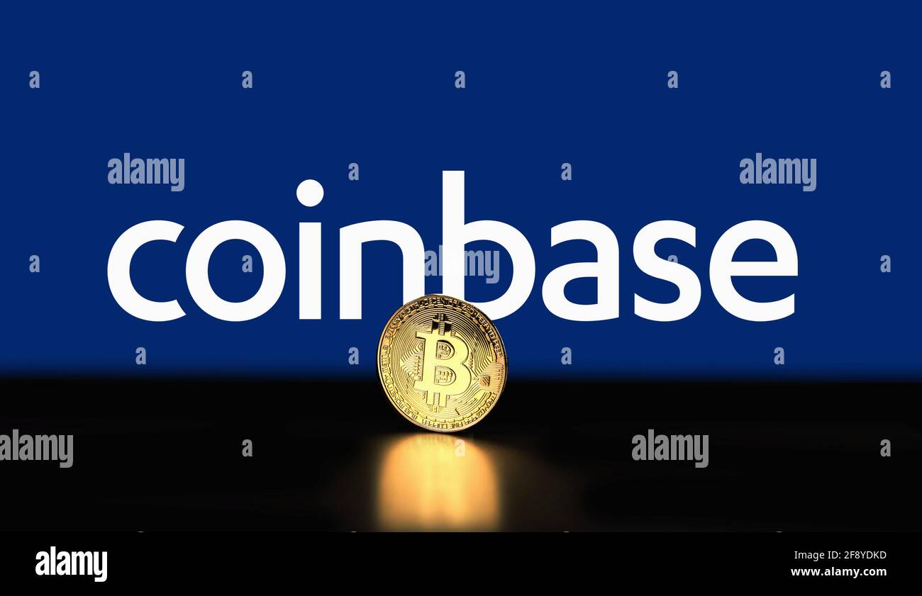 Coinbase cryptocurrency stock market name on abstract digital background.  Coinbase logo with Bitcoin cryptocurrency in the United States. Coinbase  cry Stock Photo - Alamy