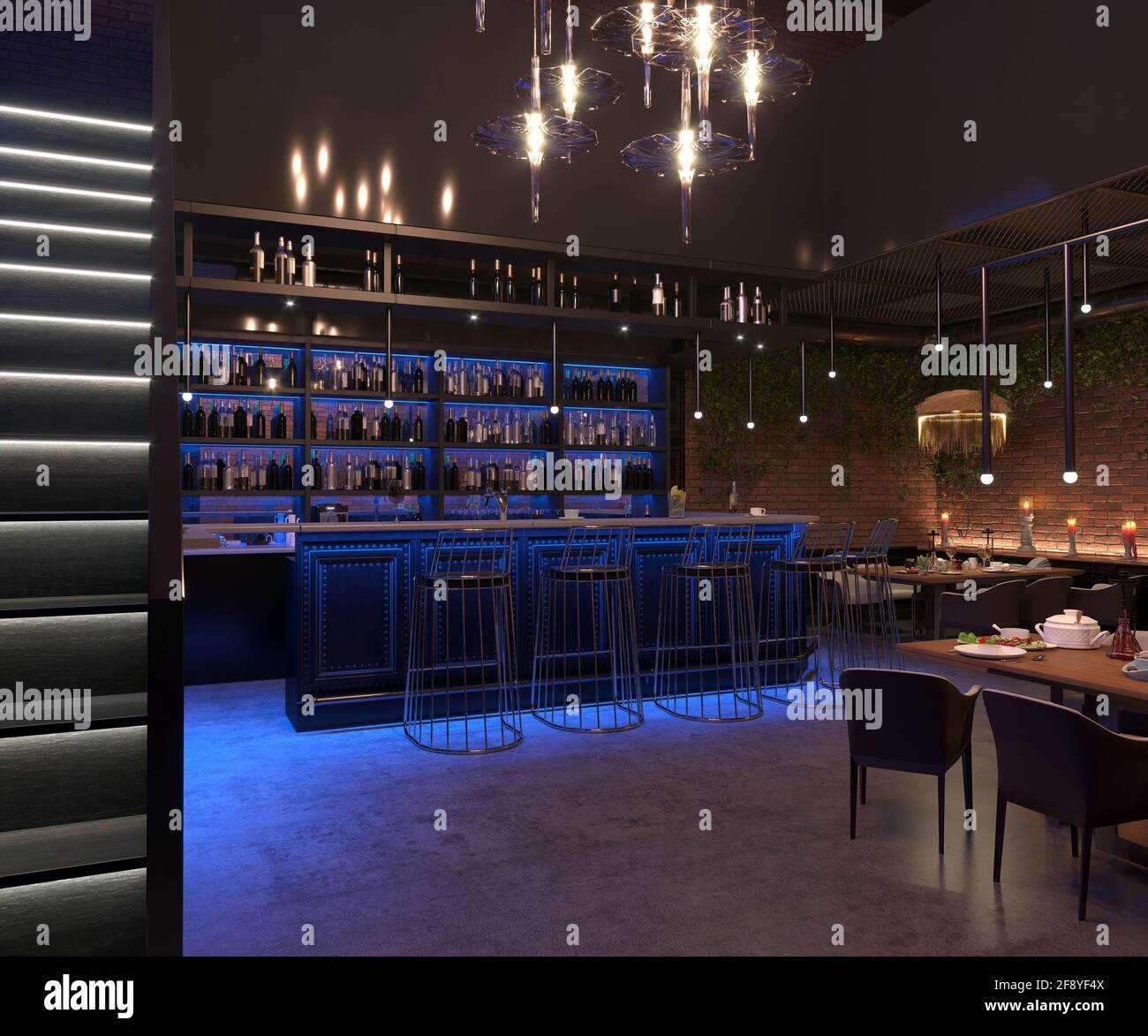 bar counter in a nightclub, interior visualization, 3D illustration ...