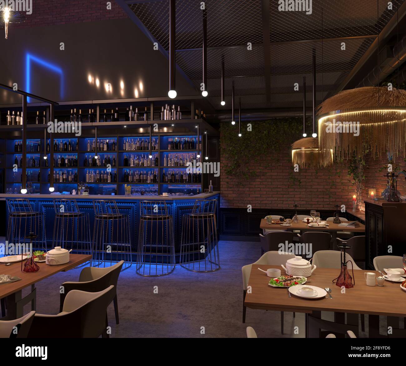 bar counter in a nightclub, interior visualization, 3D illustration ...