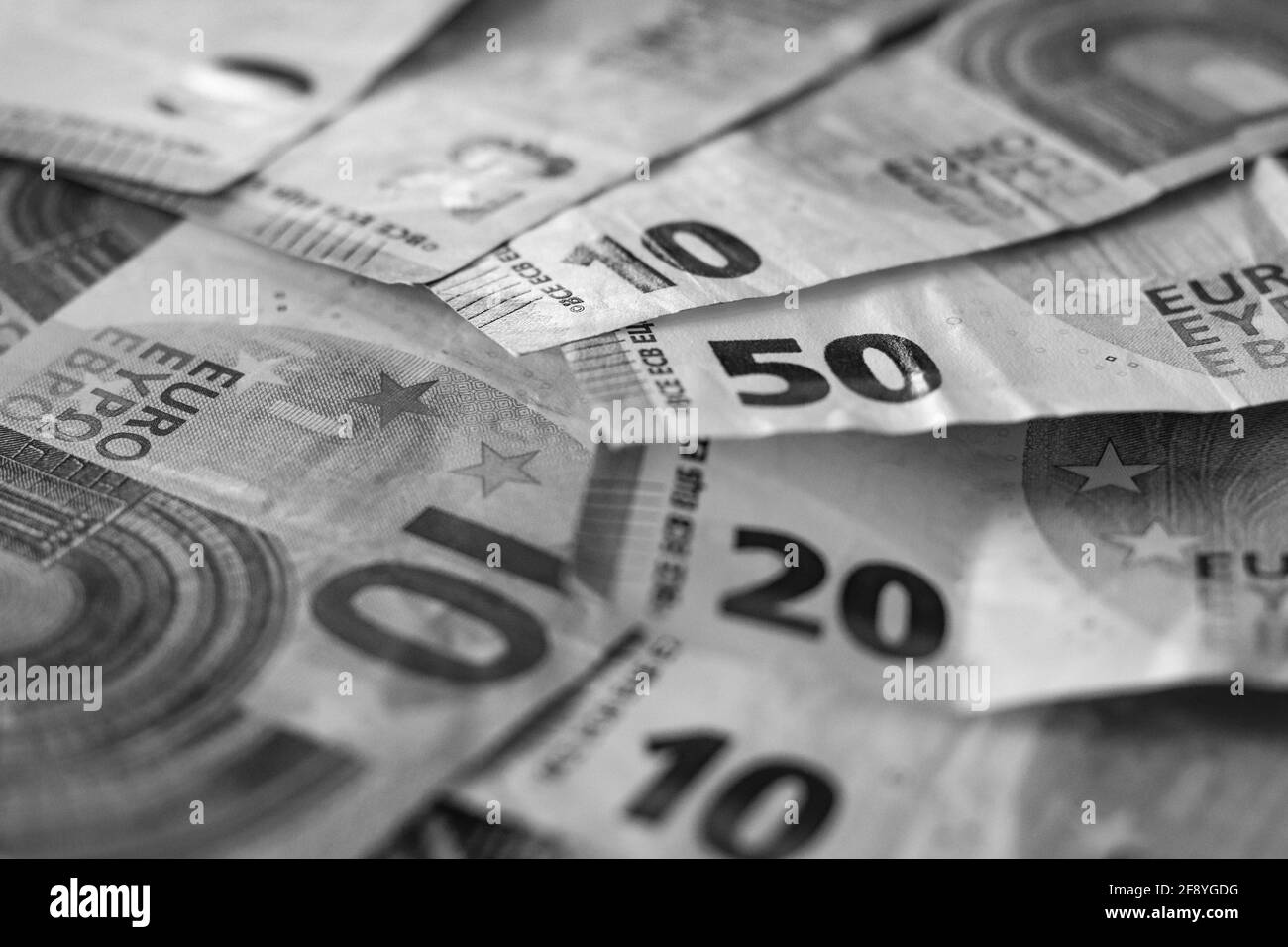 Euro banknotes. table covered with banknotes. Stock Photo