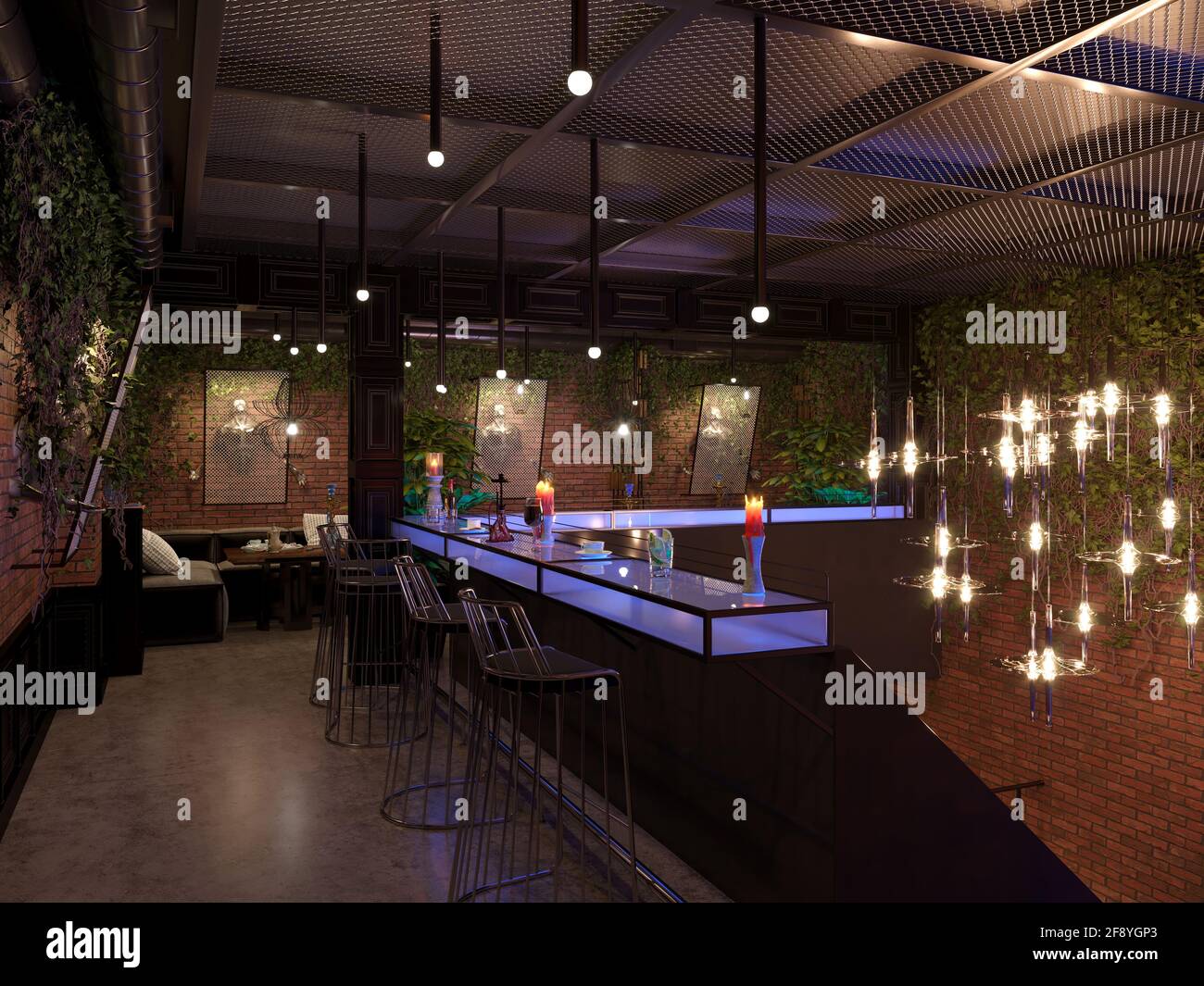 bar counter in a nightclub, interior visualization, 3D illustration ...