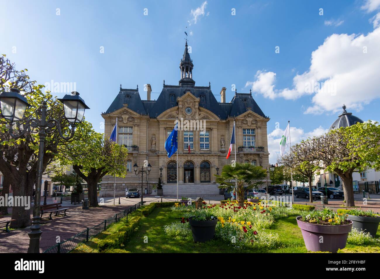 Exterior view of the city hall of Suresnes, a town in the Hauts-de-Seine department, located west of Paris, France Stock Photo
