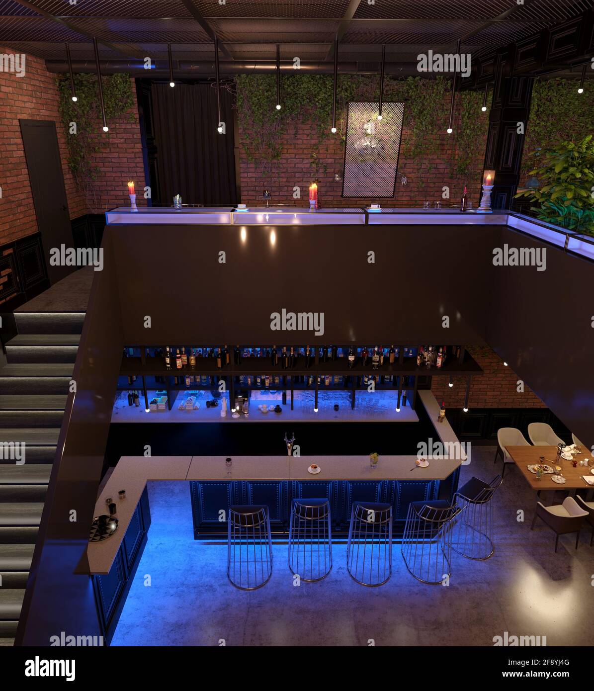 bar counter in a nightclub, interior visualization, 3D illustration ...