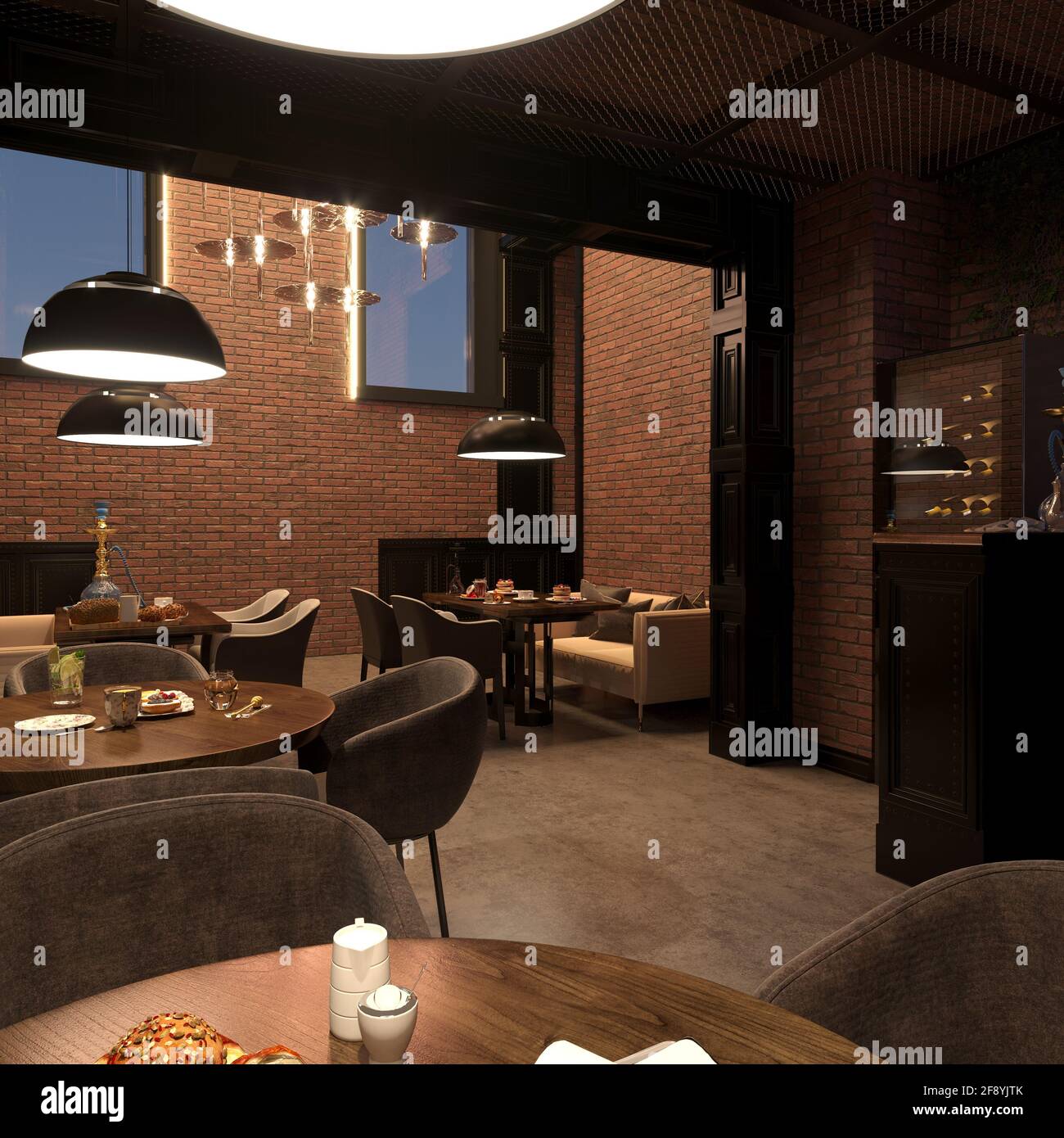 bar counter in a nightclub, interior visualization, 3D illustration ...