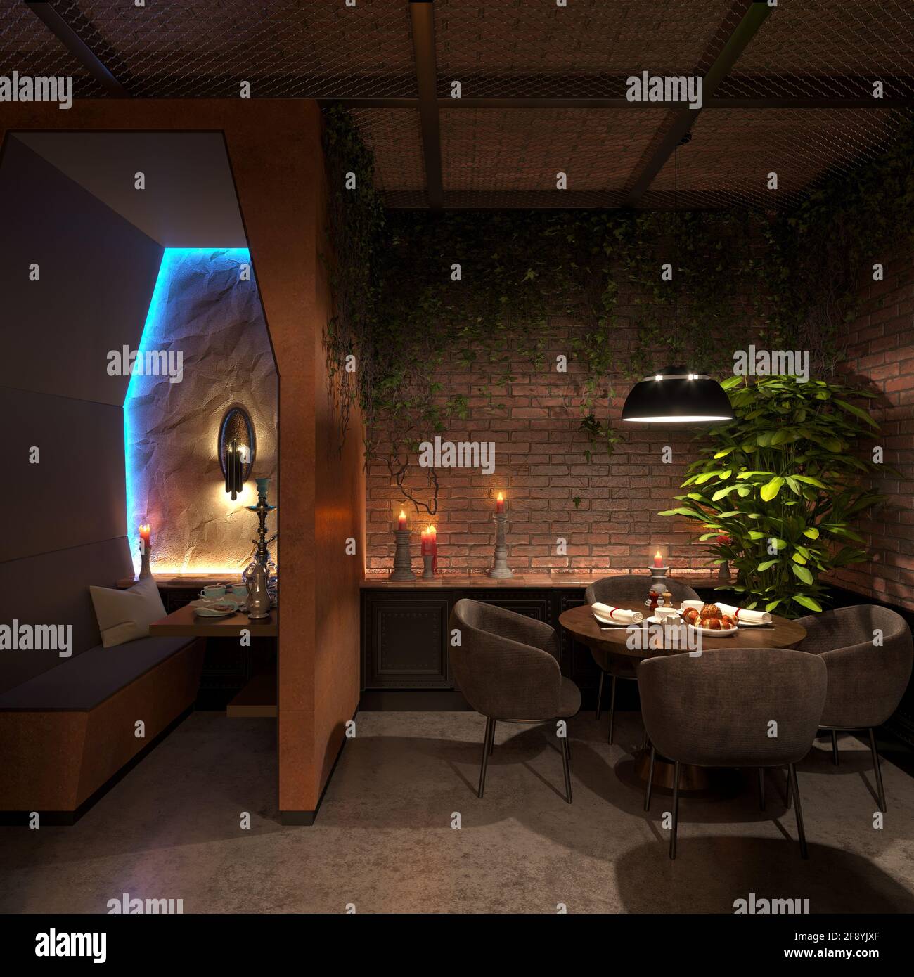 bar counter in a nightclub, interior visualization, 3D illustration ...