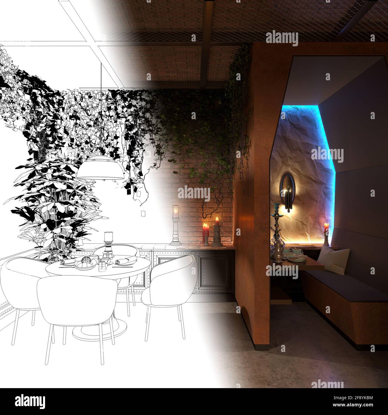 bar counter in a nightclub, interior visualization, 3D illustration ...