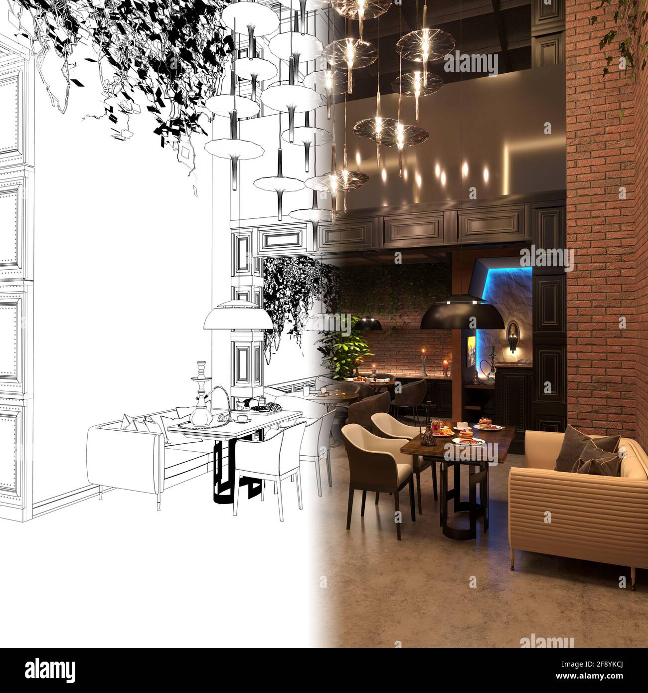 bar counter in a nightclub, interior visualization, 3D illustration ...