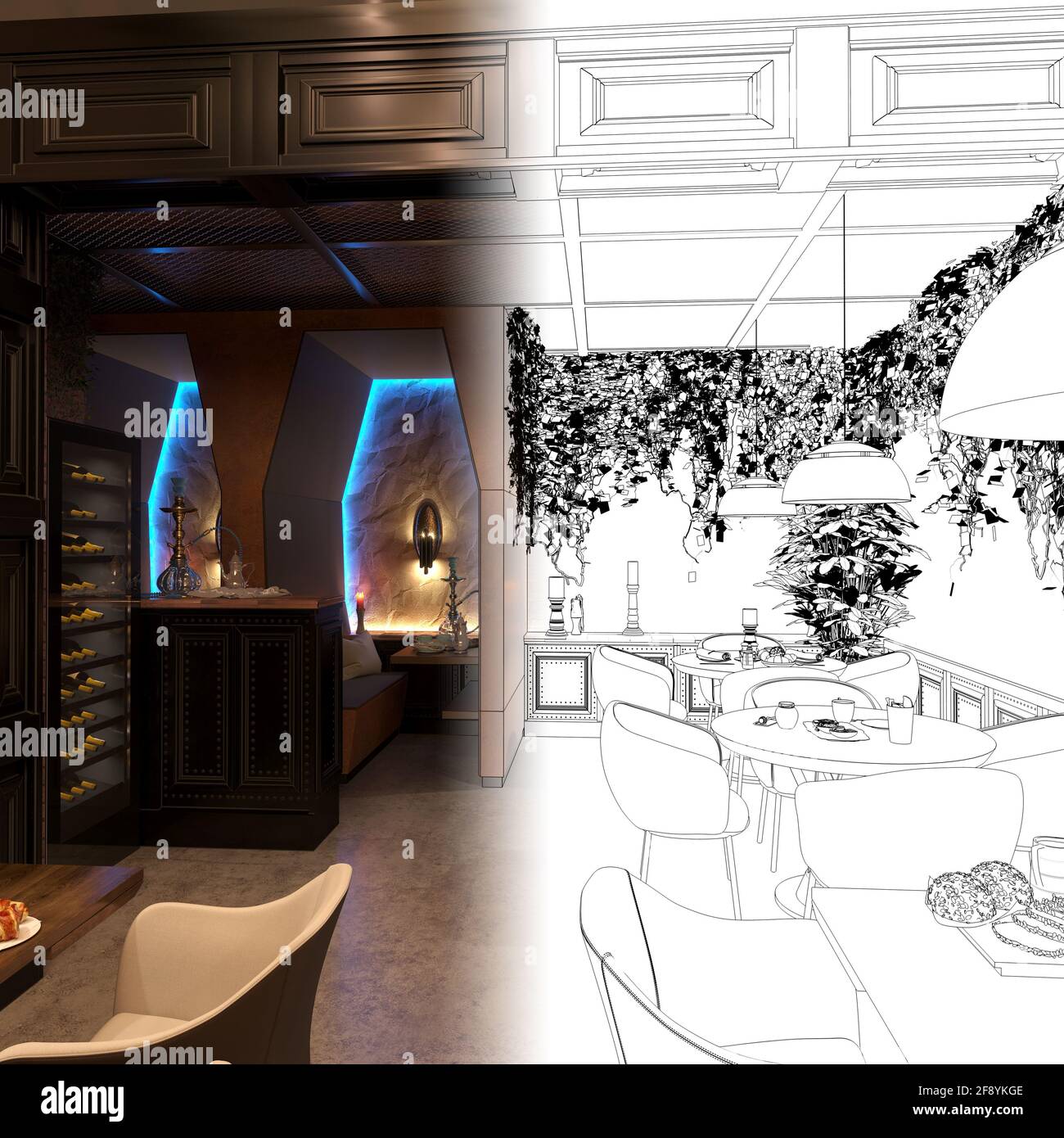 bar counter in a nightclub, interior visualization, 3D illustration ...