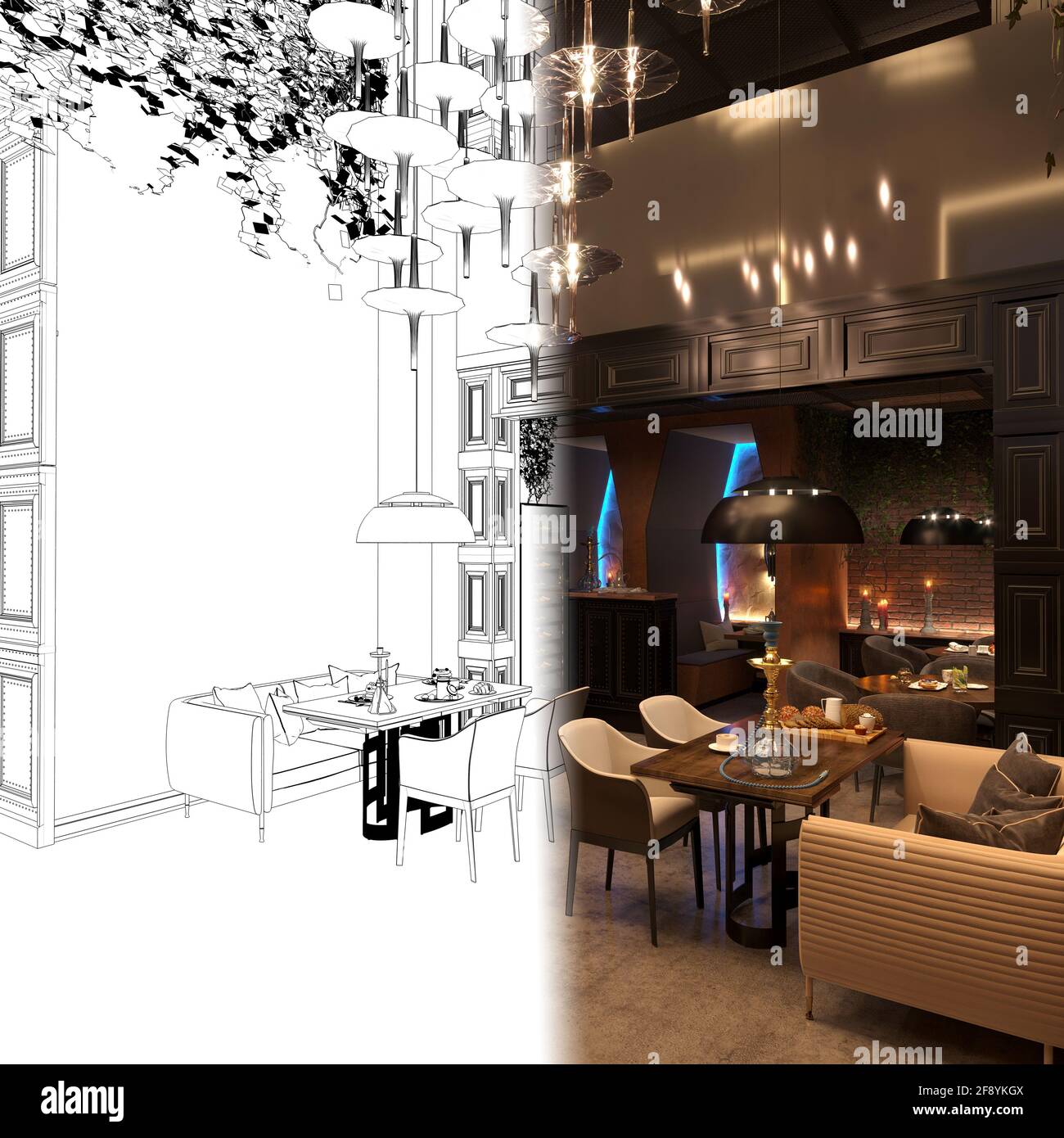 bar counter in a nightclub, interior visualization, 3D illustration ...