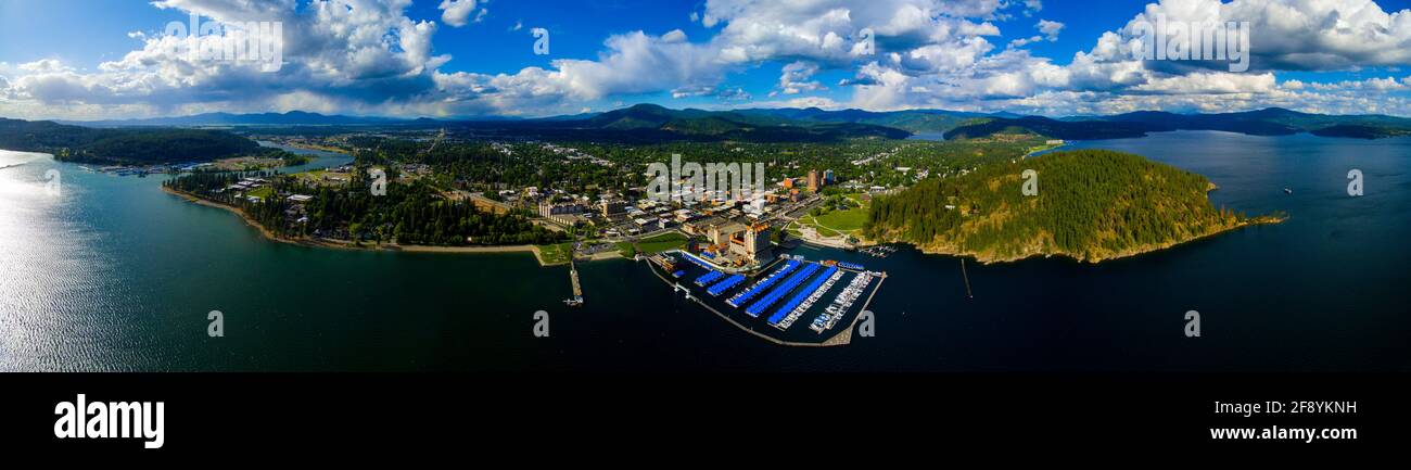 Aerial view of coastal city and marina, Coeur d Alene, Idaho, USA Stock Photo