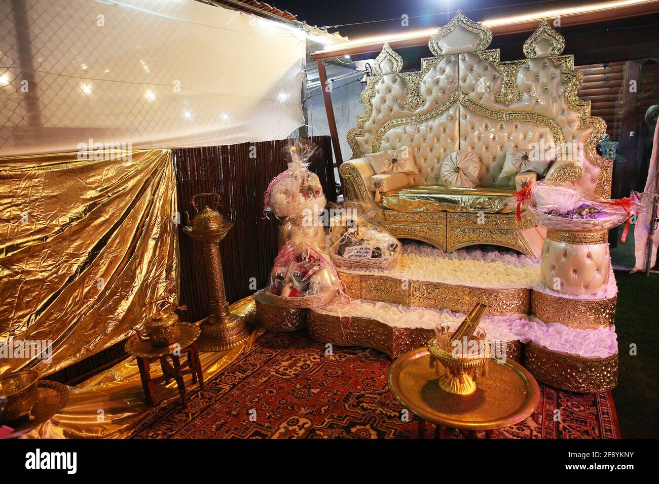 Beautiful photo of the Jewish Hupa , wedding putdoor . Stock Photo