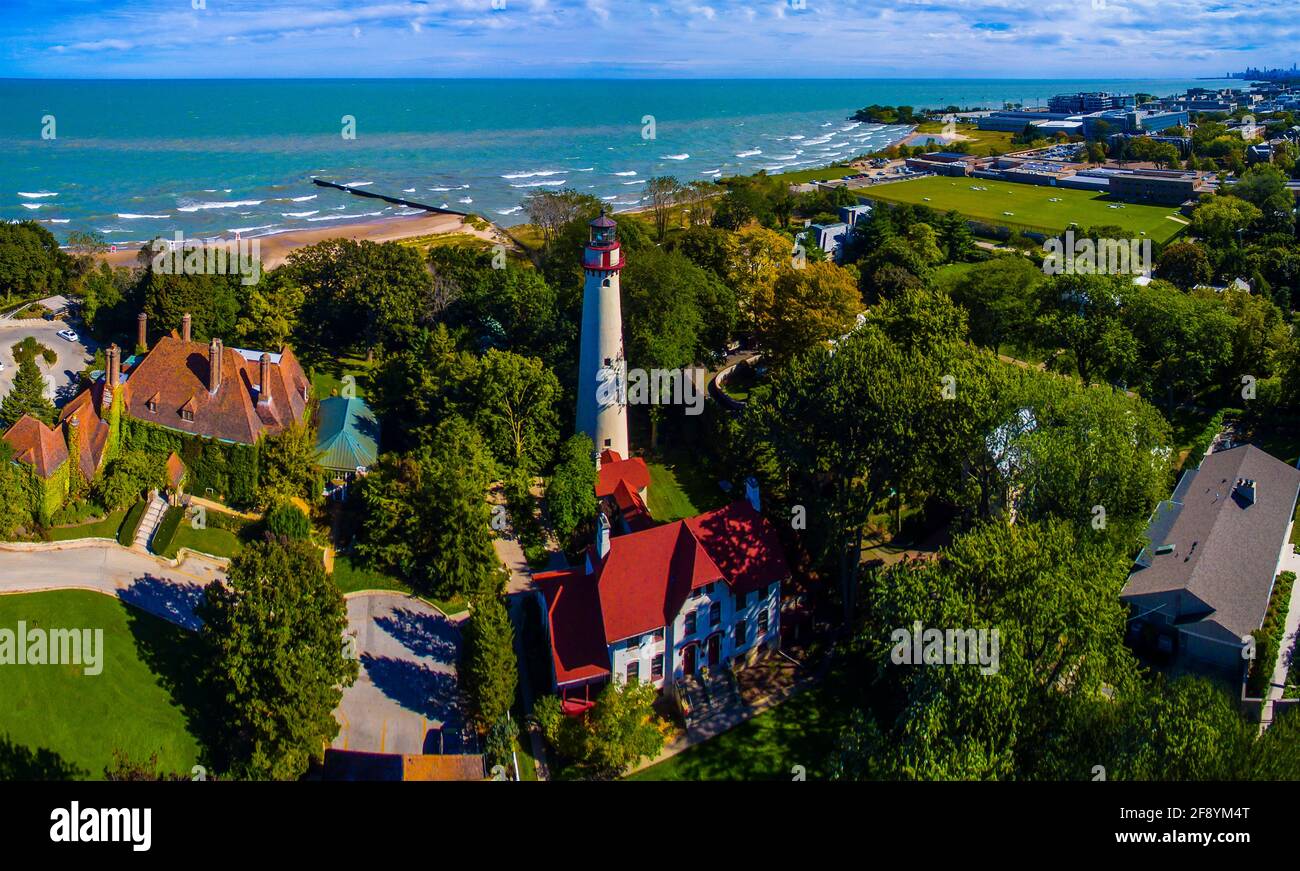 High angle view of tranquil village with beach Stock Photo