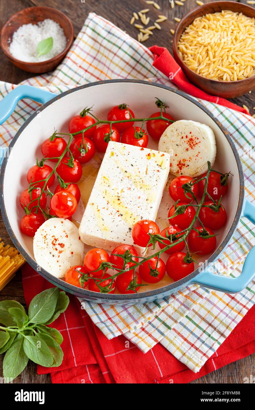 Feta Cheese And Tomato, Pasta Sauce Stock Photo
