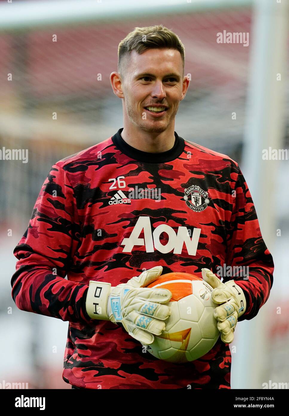 Manchester, UK. 15th Apr, 2021. Dean Henderson of Manchester United named as a substitute warms up during the UEFA Europa League match at Old Trafford, Manchester. Picture credit should read: Andrew Yates/Sportimage Credit: Sportimage/Alamy Live News Stock Photo