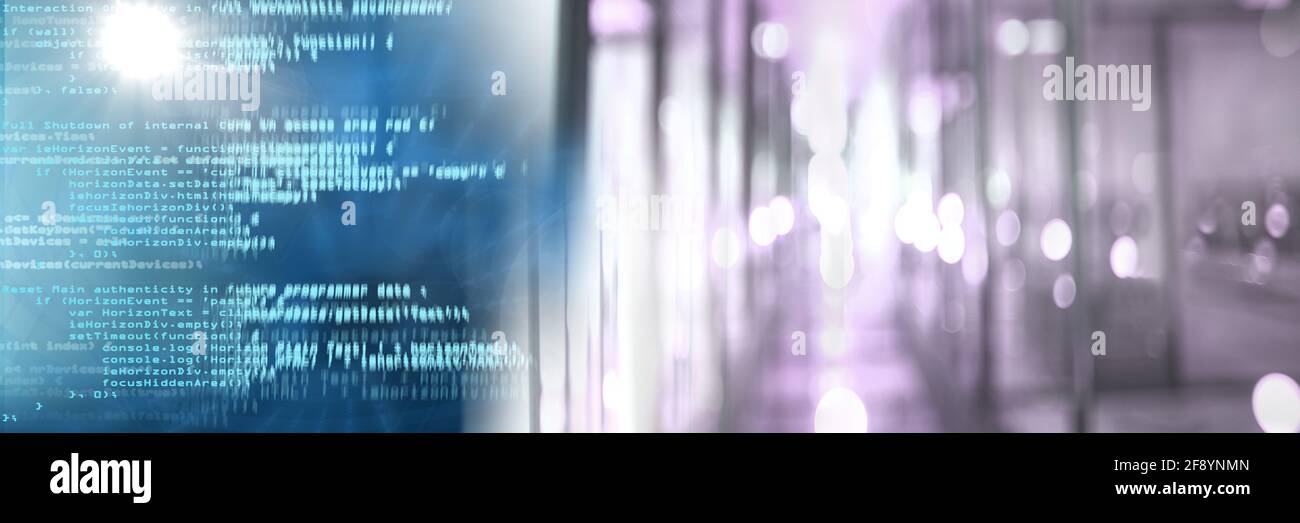 Computer code processing next to a corridor, program coding and ...