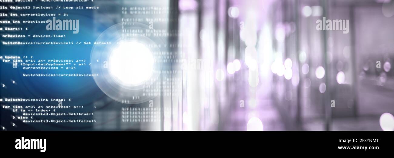 Computer code processing next to a corridor, program coding and ...