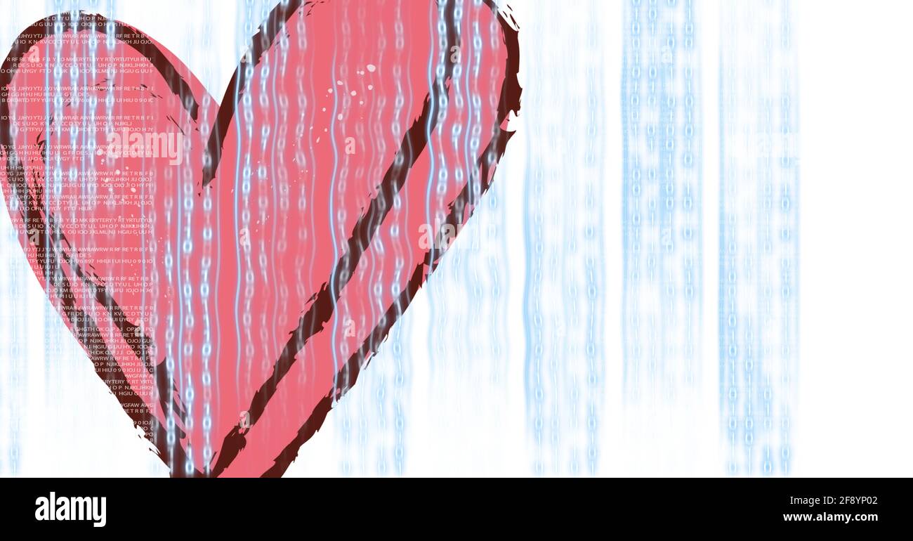 Rain falling from the sky on a red heart,program coding and technology concept Stock Photo