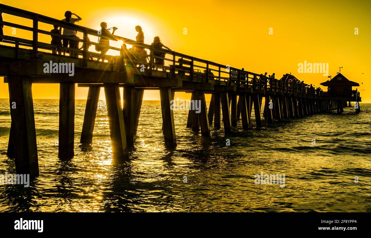 Naples Pier at sunset, Naples, Florida, USA Stock Photo