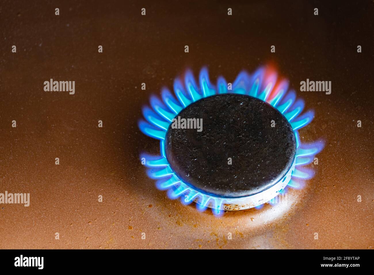 Gas stove burner with blue natural gas flames Stock Photo Alamy