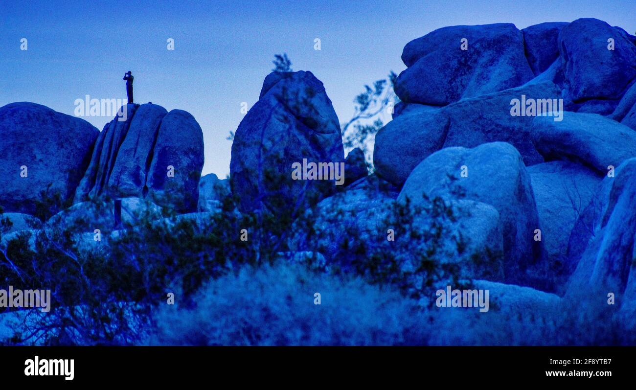 Rock formations at dusk, Joshua Tree National Park, California, USA Stock Photo