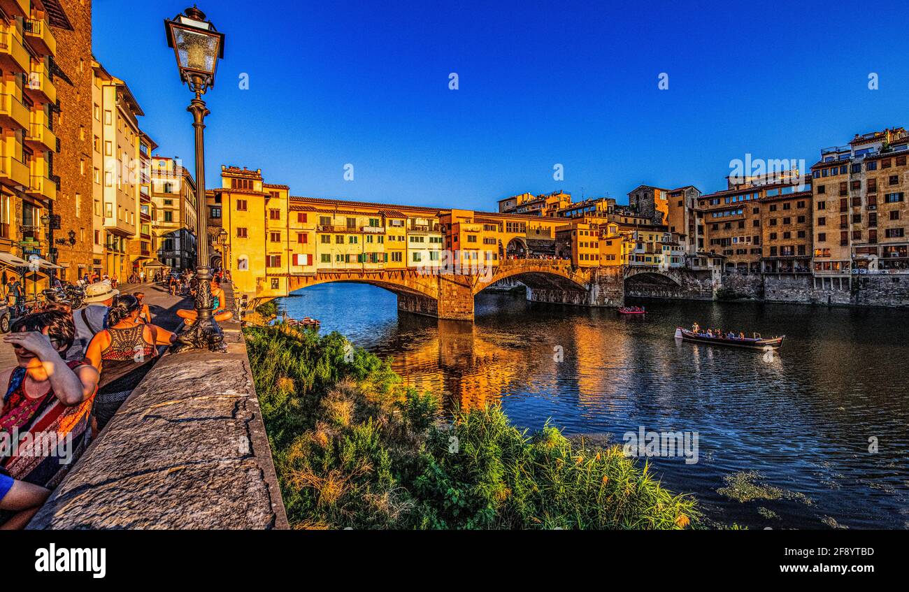 Cityscape with Ponte Vecchio, Florence, Italy Stock Photo