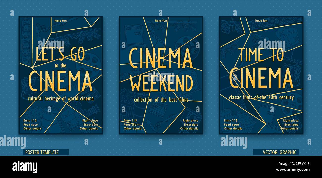 Cinema weekend. Ready poster for the movie theater. Vector linear