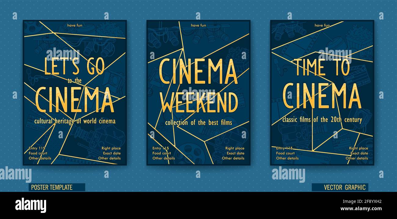 Cinema weekend. Ready poster for the movie theater. Vector linear