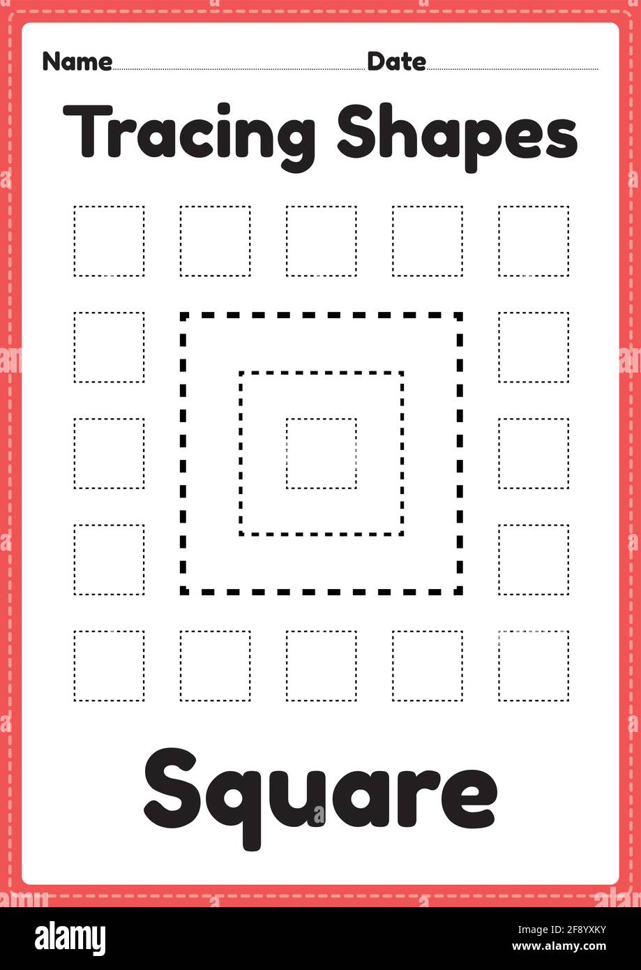 Tracing shapes worksheet square lines for kindergarten and preschool