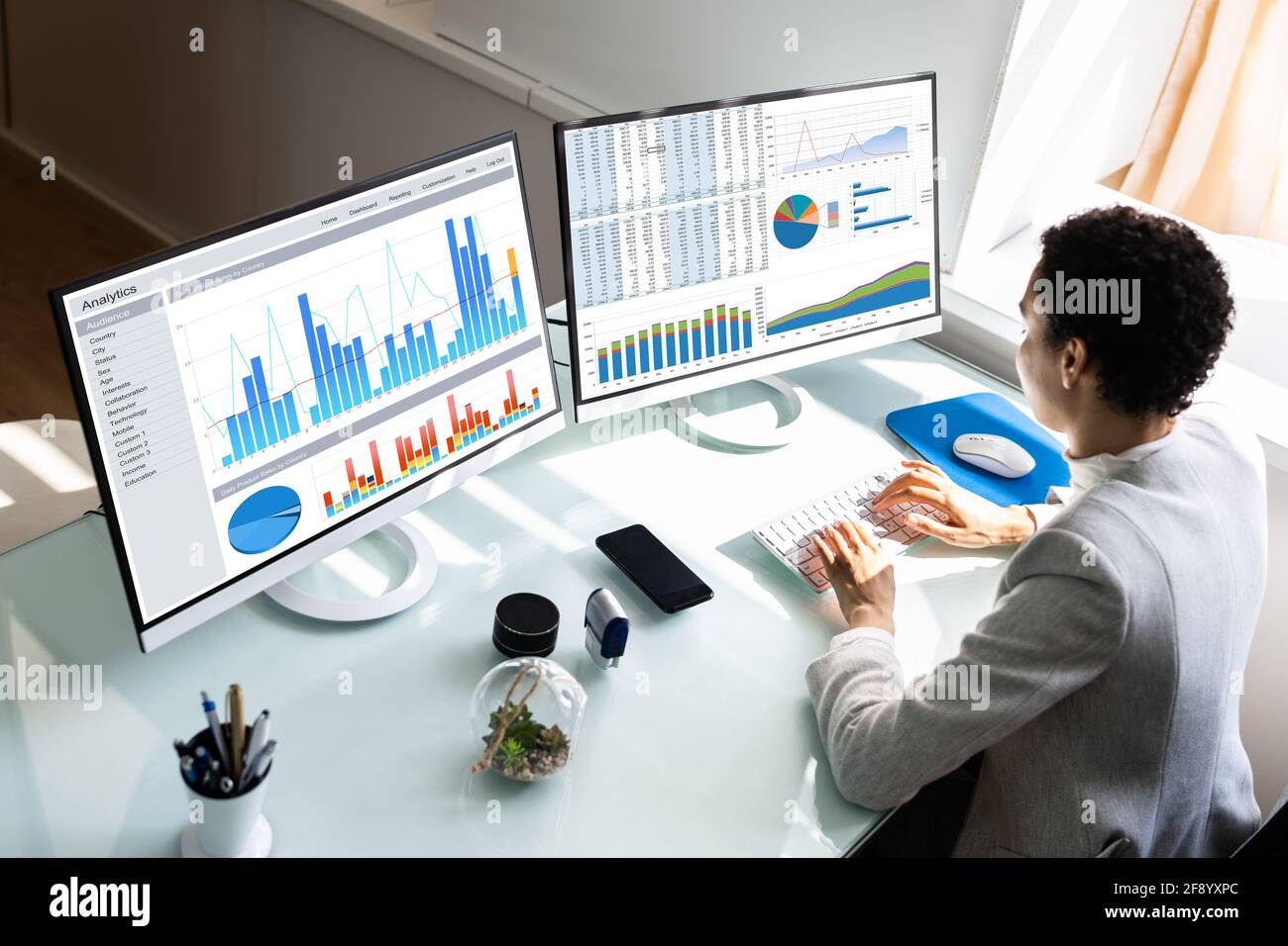 Financial Business Analytics Data Dashboard. Analyst Woman Stock Photo