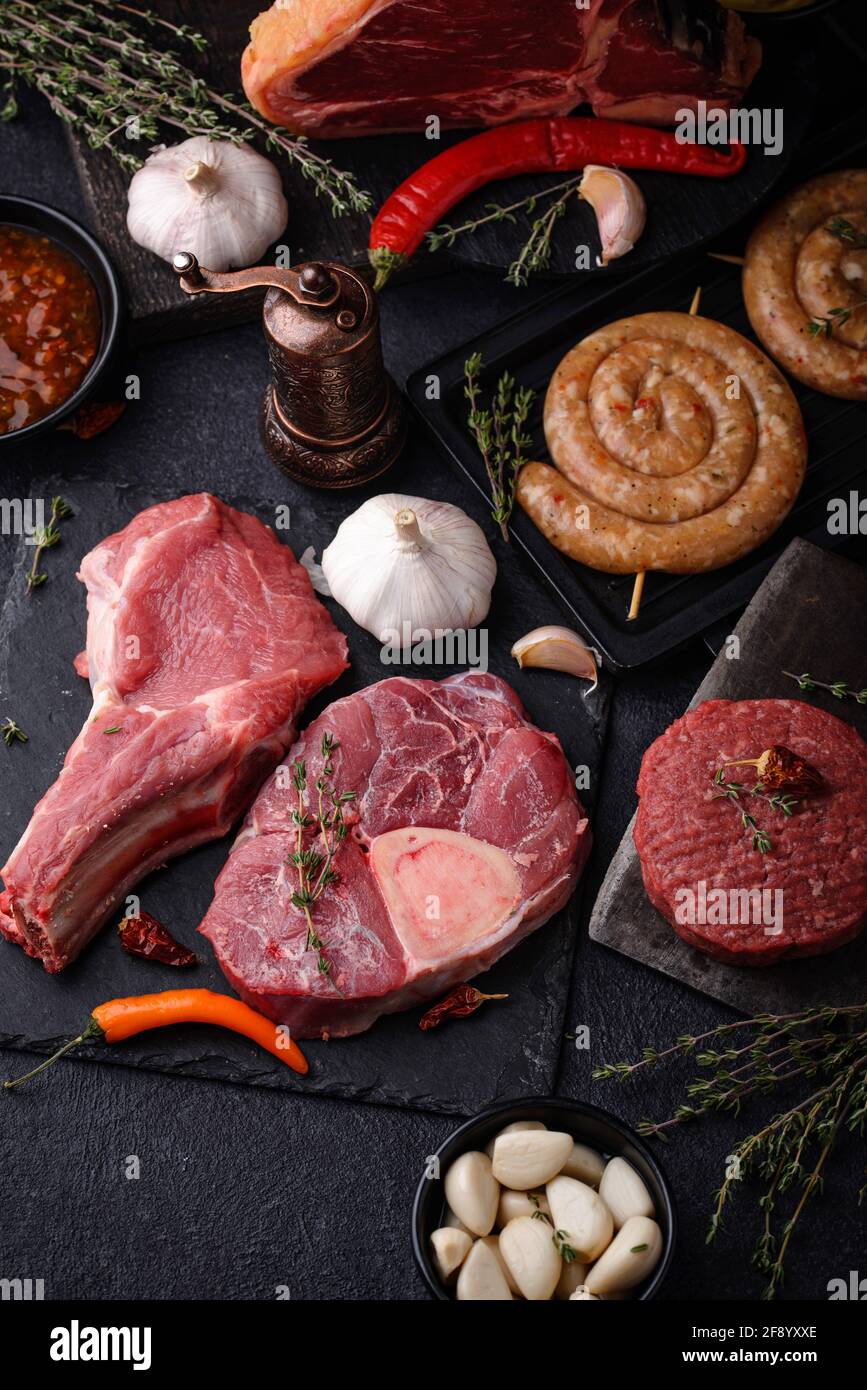 Assortment of various types of meat Stock Photo Alamy