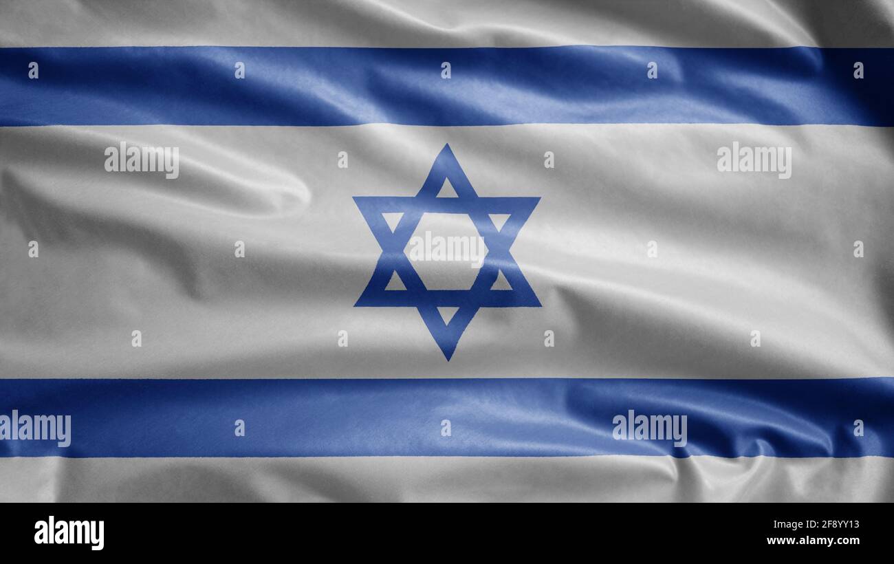 Israeli flag waving in the wind. Close up of Israel banner blowing ...