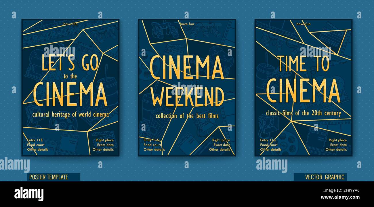 Cinema weekend. Ready poster for the movie theater. Vector linear