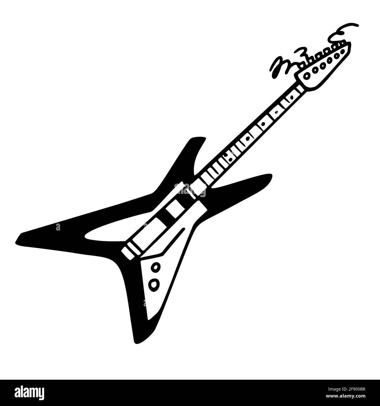 Punk rock collection. Electric guitar monochrome icon, star-shaped stealth rock guitar. Vector illustration on white background Stock Vector