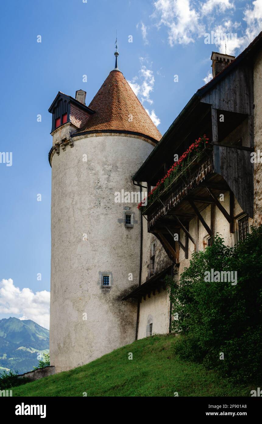 External view of the village of Gruyeres, famous cheese making town of
