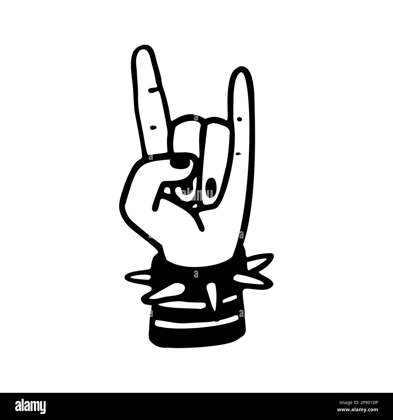 Punk rock collection. Devil s horns gesture, a human hand showing rock sign. Vector illustration on white background Stock Vector