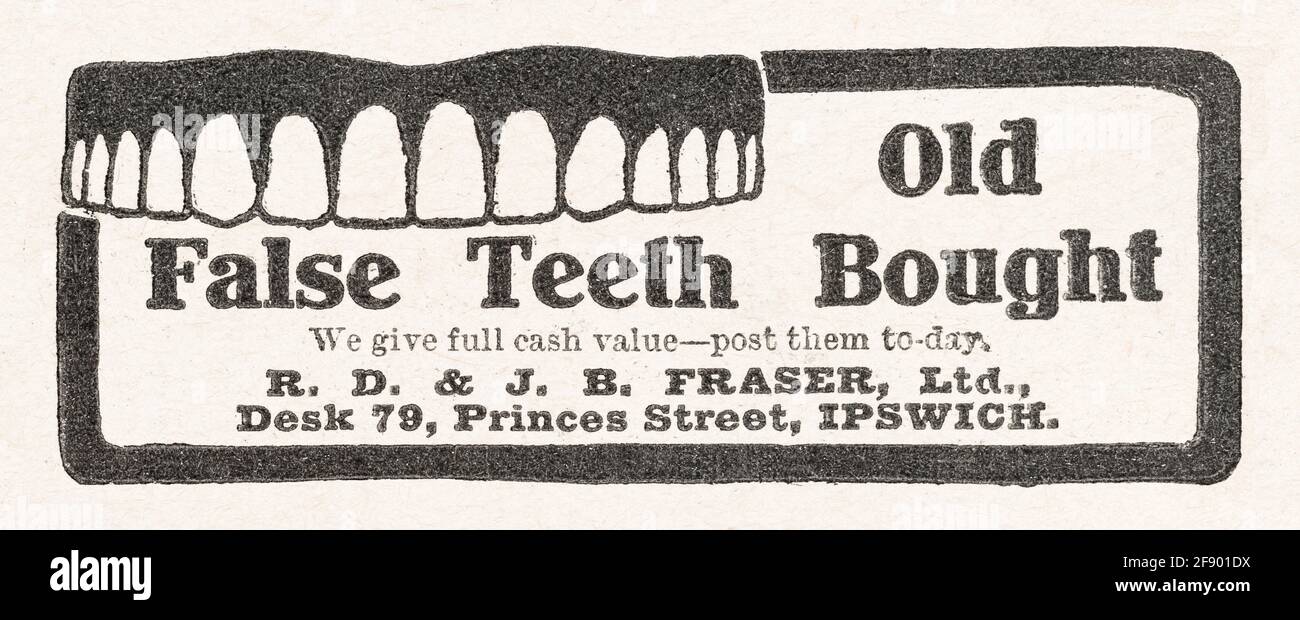Old Vintage False Teeth Dental Advert From 1906 Pre Advertising Standards History Of Medical Advertising Old False Dentures Adverts Fake Teeth Stock Photo Alamy