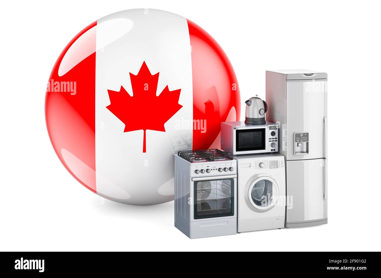 Kitchen and household appliances with Canadian flag. Production, shopping  and delivery of home appliances in Canada concept. 3D rendering isolated on  Stock Photo - Alamy