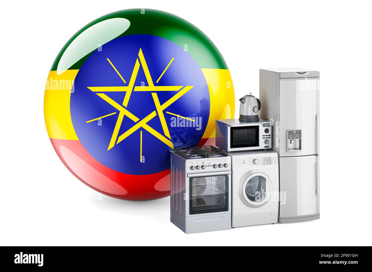 Kitchen and household appliances with Ethiopian flag. Production