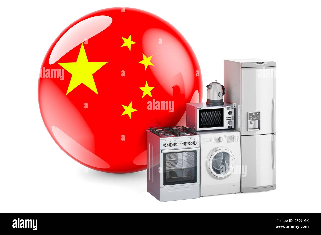 Kitchen and household appliances with Chinese flag. Production