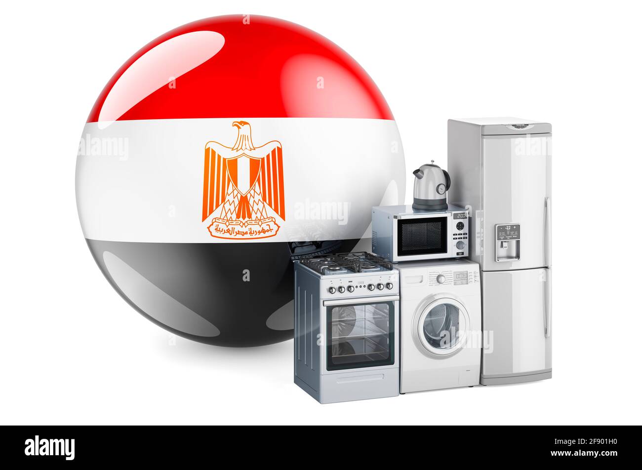 Kitchen and household appliances with Egyptian flag. Production