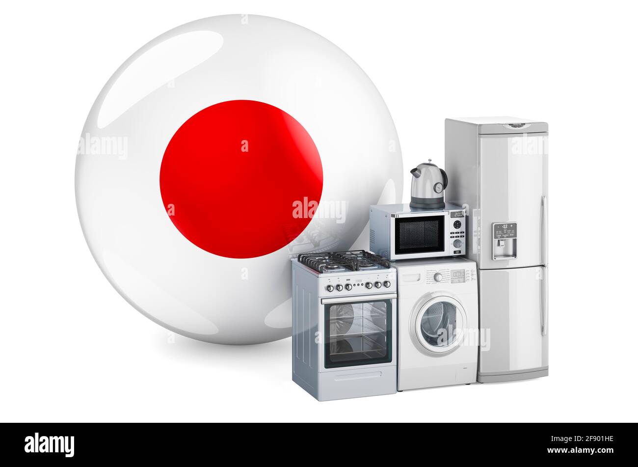 Kitchen and household appliances with Japanese flag. Production