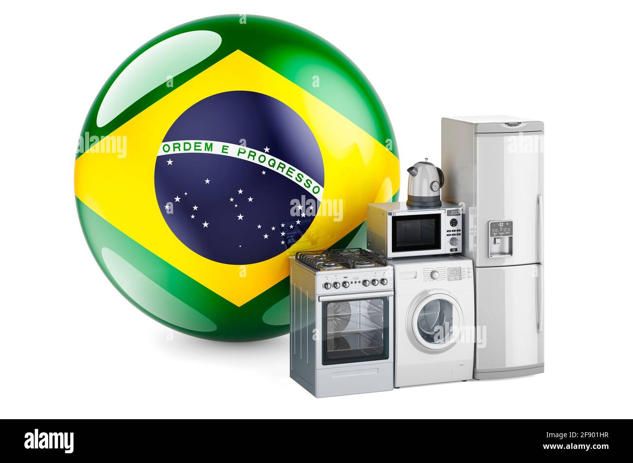 Kitchen and household appliances with Brazilian flag. Production