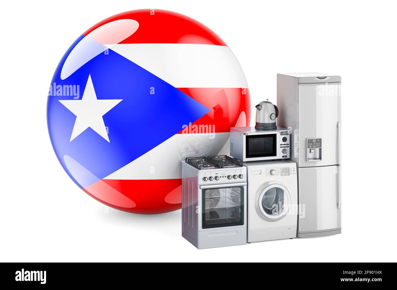 Kitchen and household appliances with Puerto Rican flag. Production, shopping and delivery of