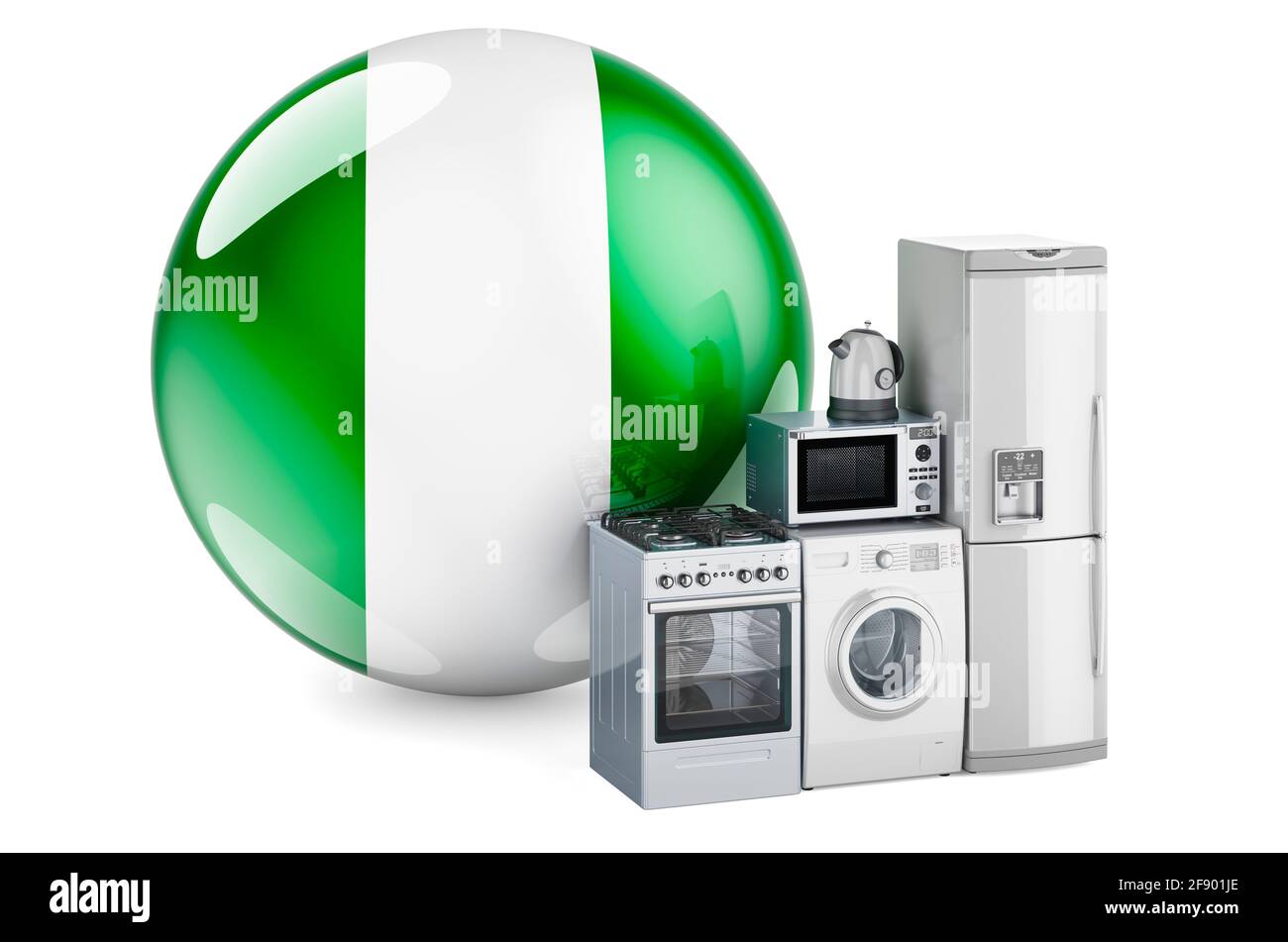 Kitchen and household appliances with Nigerian flag. Production