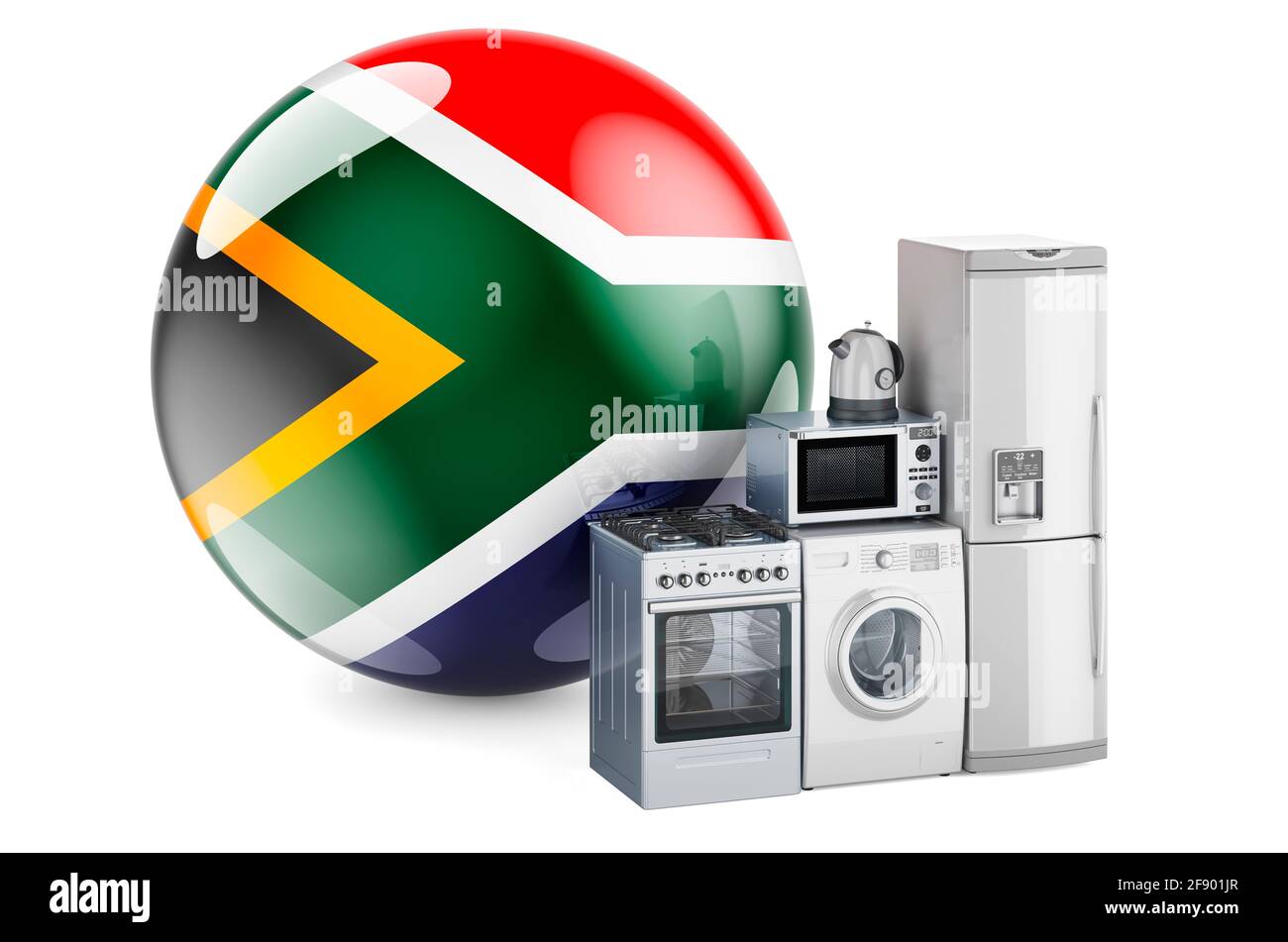 Kitchen and household appliances with South African flag. Production