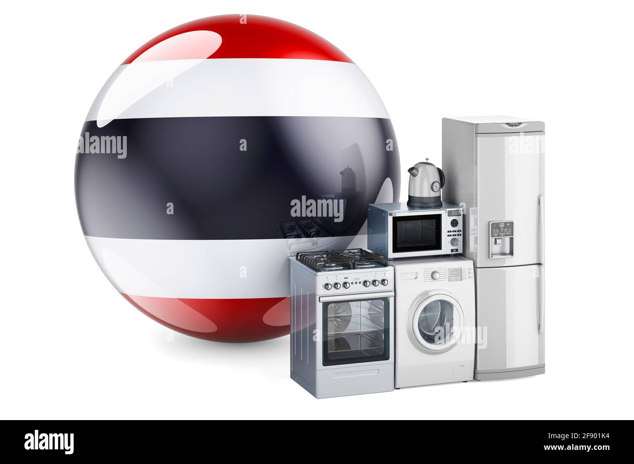 Kitchen and household appliances with Thai flag. Production, shopping