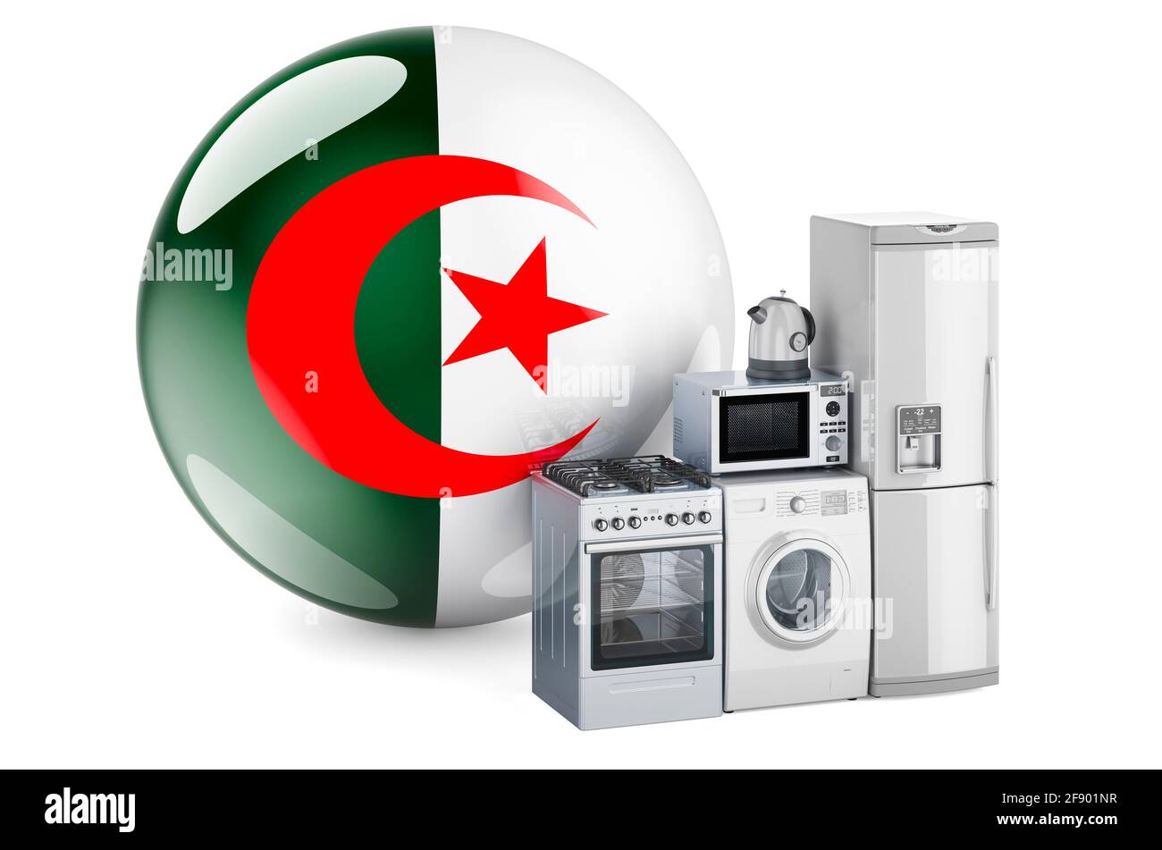 Kitchen and household appliances with Algerian flag. Production