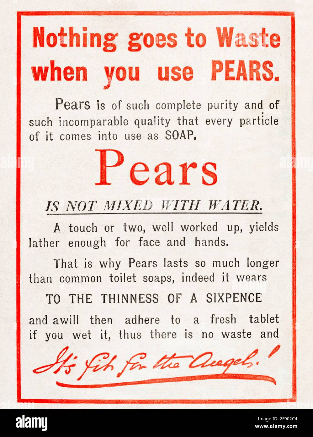 OBC old Pears' Soap advert from 1911, before the dawn of advertising standards. History of advertising, old hygiene product adverts. Page blemished. Stock Photo
