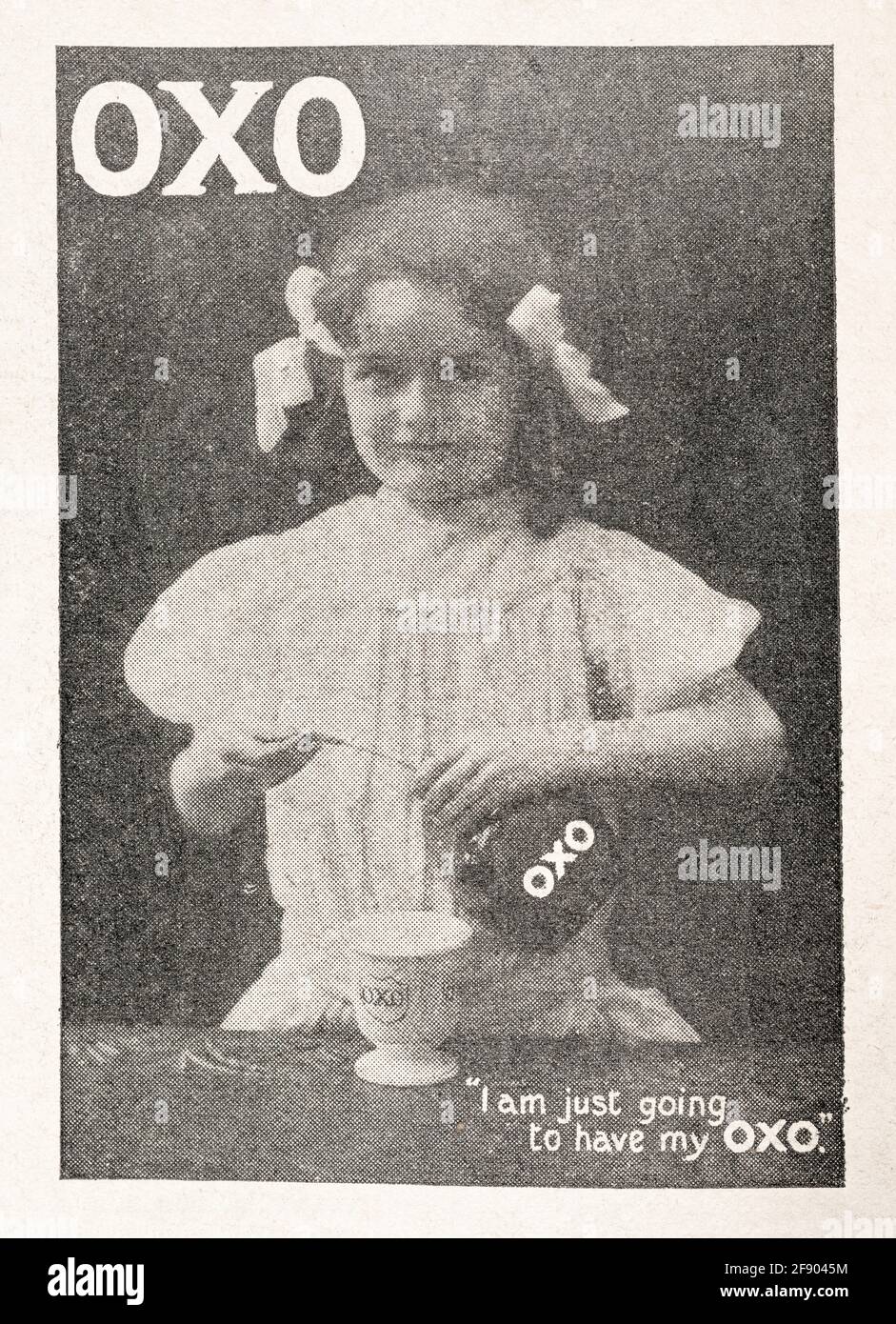 Old vintage Victorian newsprint Oxo food advert from 1907 - pre advertising standards. Old food advertising, Edwardian foodstuffs. Stock Photo
